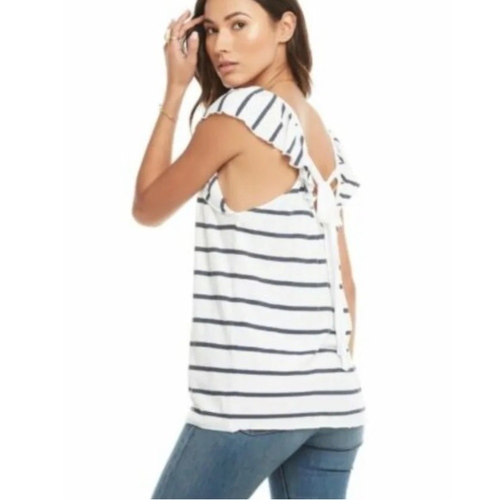 Chaser Striped Tie Back Flutter Sleeve Top NWT